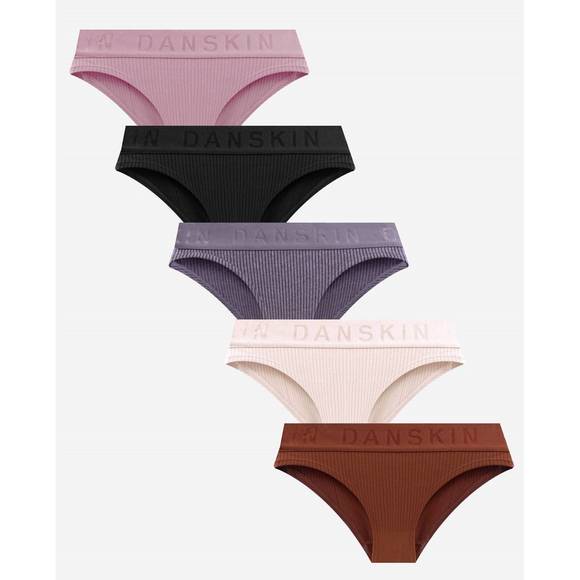 NEW DANSKIN women's 5-pack ribbed bikini underwear in sienna amber multicolor - Picture 1 of 4